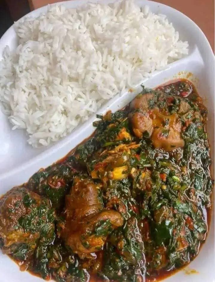 White rice served with efo riro
